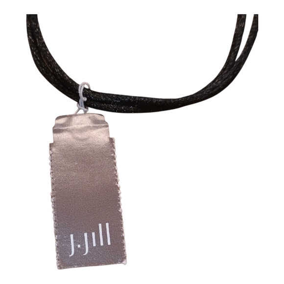 NWT J. Jill Silver Double Ring Black Cord Adjustable Necklace - Picture 3 of 4